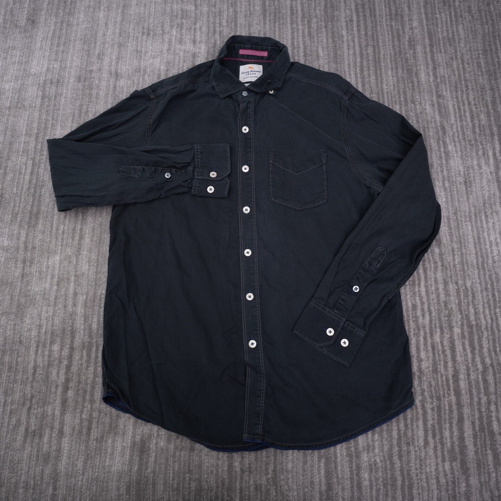 Tommy Bahama Button Front Shirt Mens Medium Blue Good Island Modern Fit